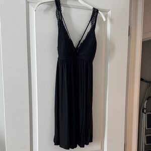 Lace-Trim V-Neck Slip Dress - Black